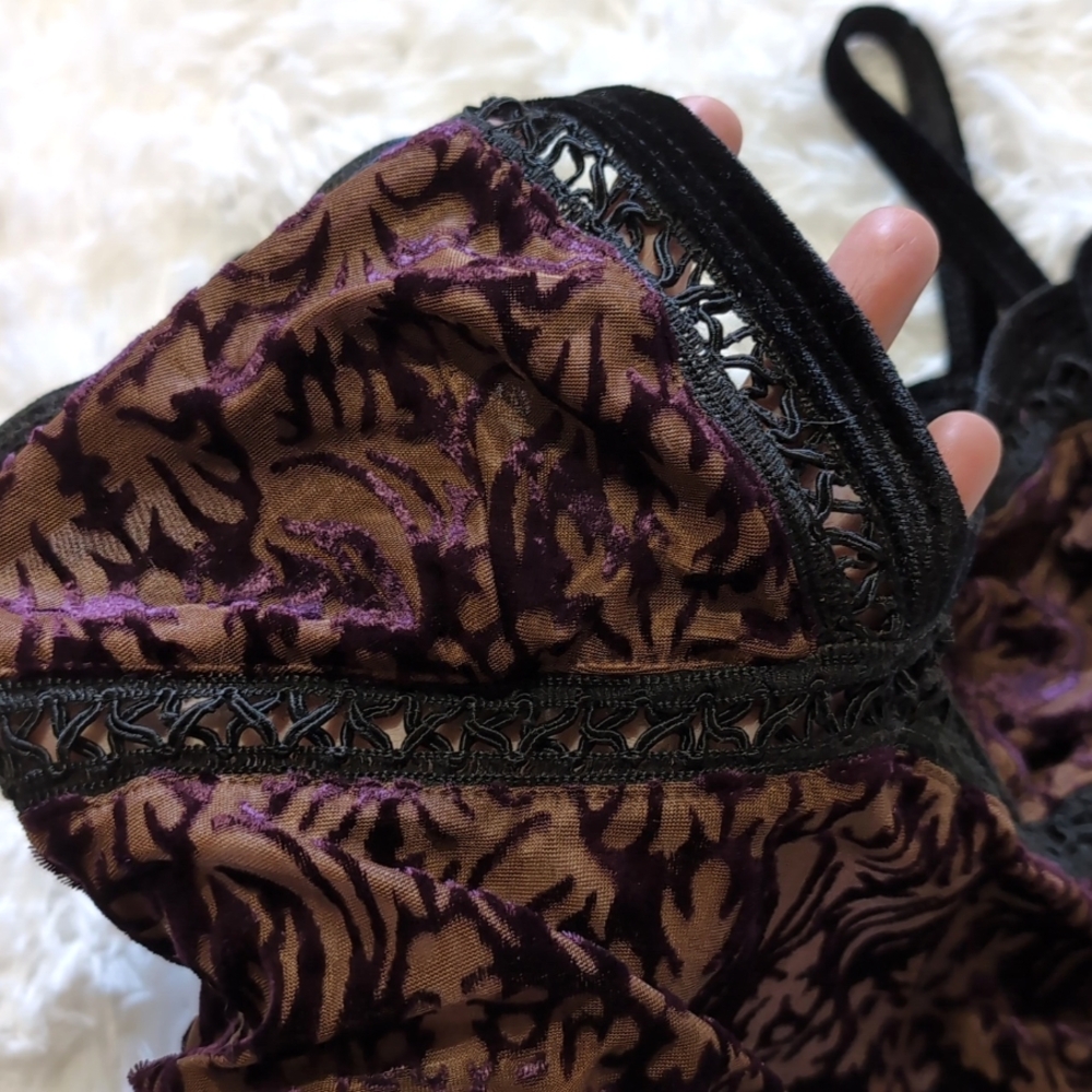 90s Vintage Lip Service Sheer Purple Burnout Velvet Cami Top Medium - Picture 6 of 13